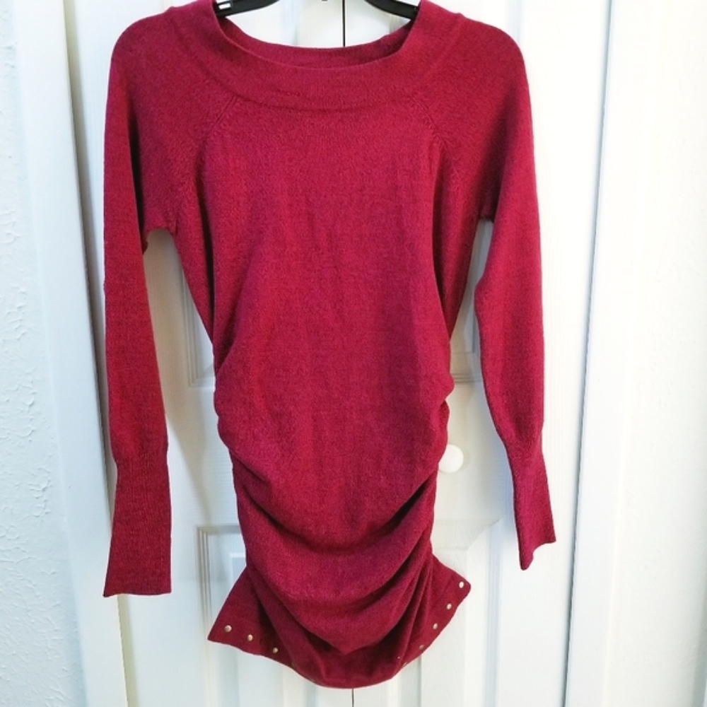 Raspberry/Berry/ Fushia Ruched Studded Sweater